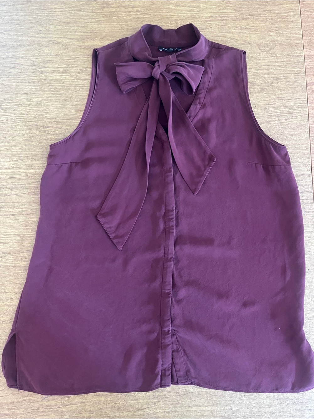 Lafayette 148 New York Sleeveless Bow Tie-Neck 100% Silk Sleeveless Blouse, Sz L